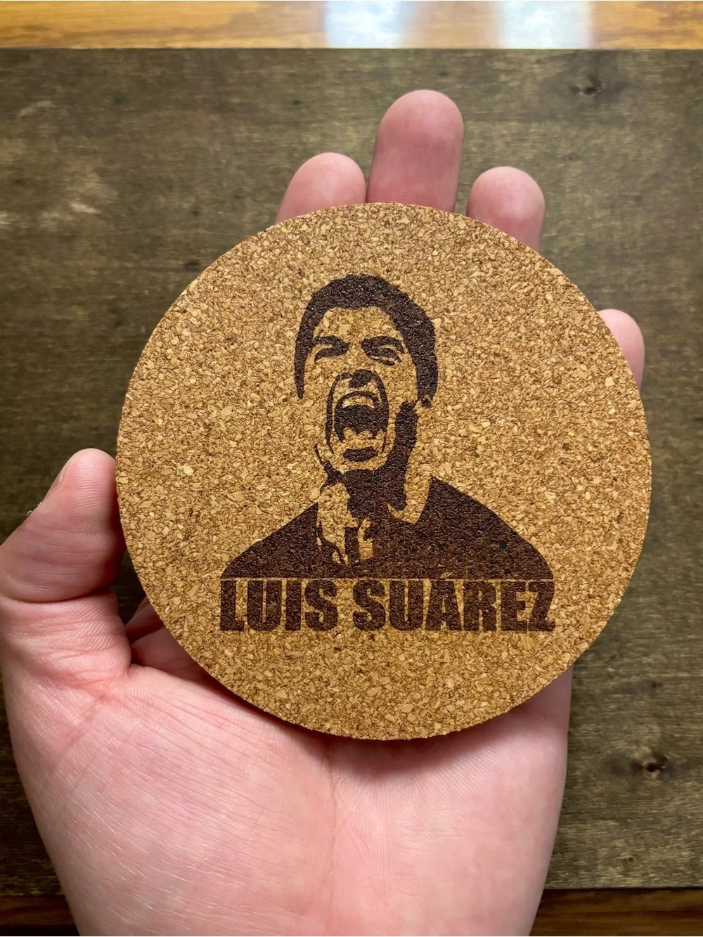 Luis Suarez Laser Engraved Cork Coaster